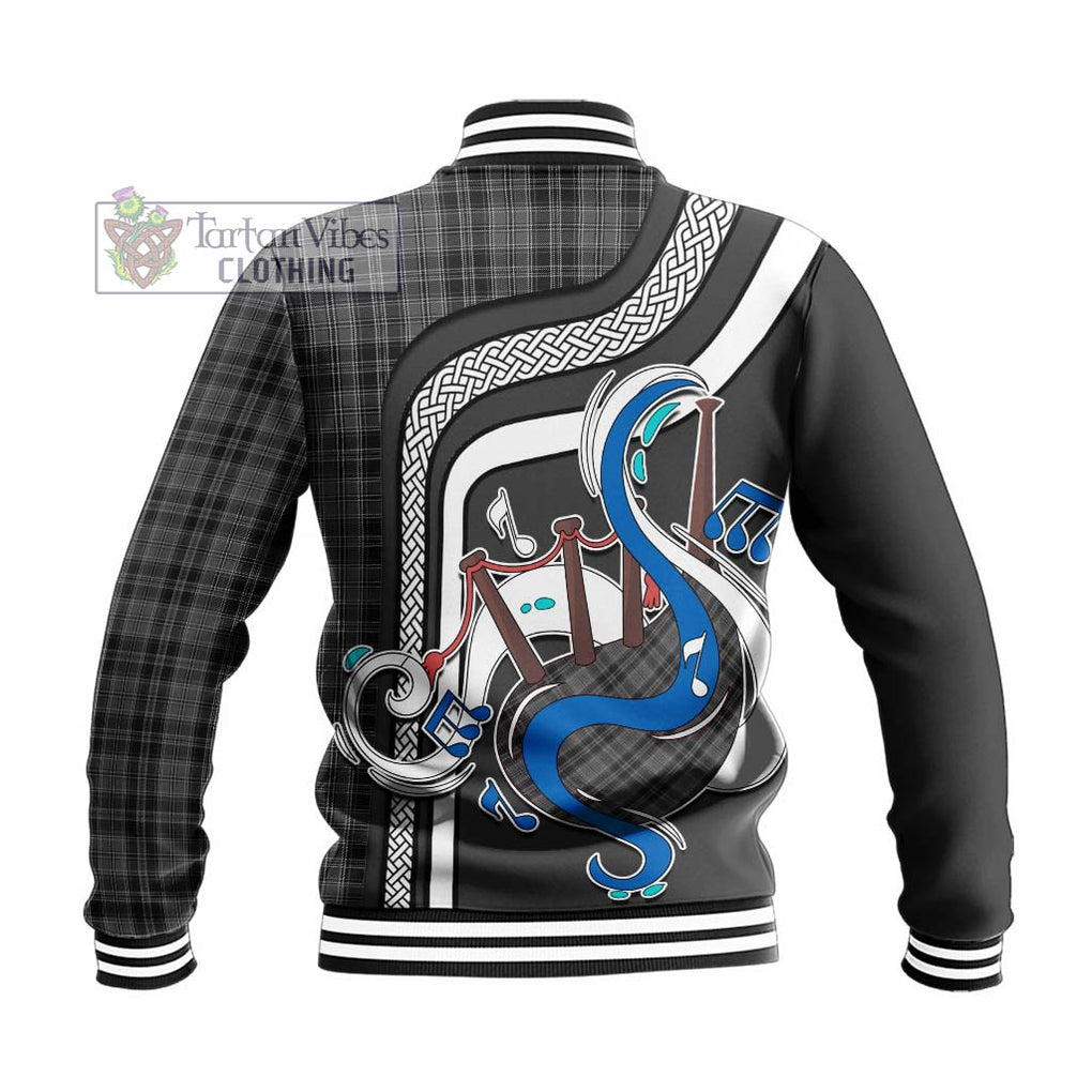 Tartan Vibes Clothing Drummond Grey Tartan Baseball Jacket with Epic Bagpipe Style