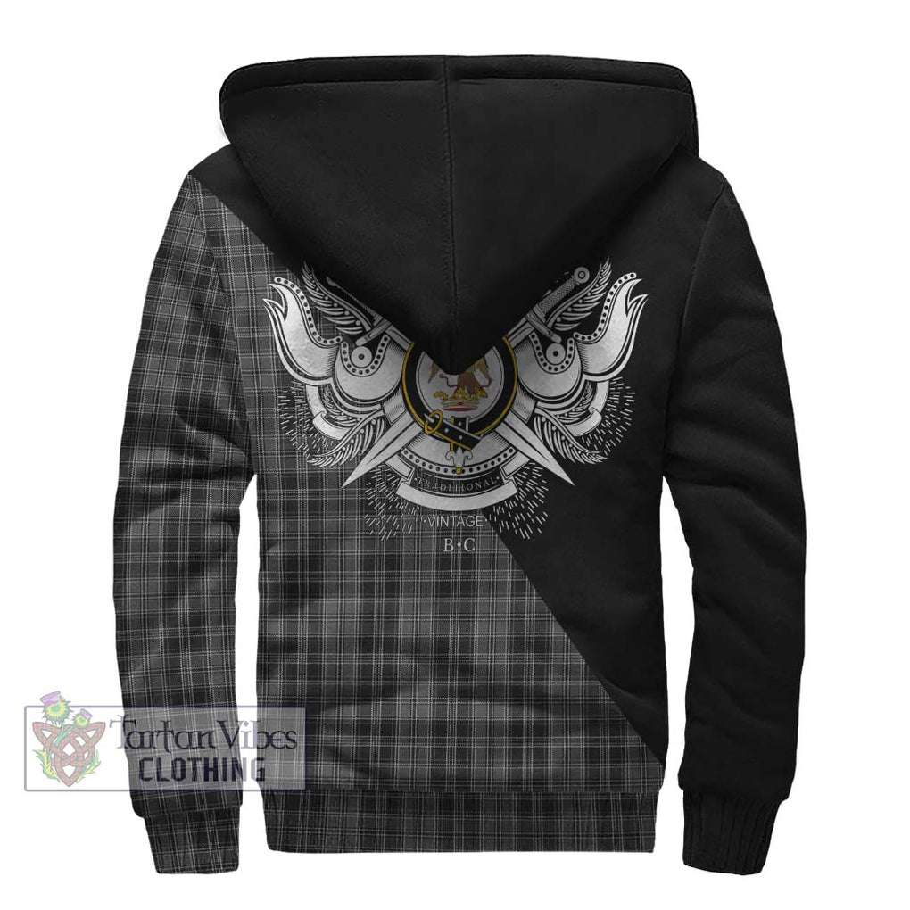 Drummond Grey Tartan Sherpa Hoodie with Family Crest and Military Logo Style - Tartanvibesclothing Shop