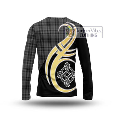 Drummond Grey Tartan Long Sleeve T-Shirt with Family Crest and Celtic Symbol Style