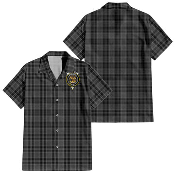 Drummond Grey Tartan Short Sleeve Button Down Shirt with Family Crest