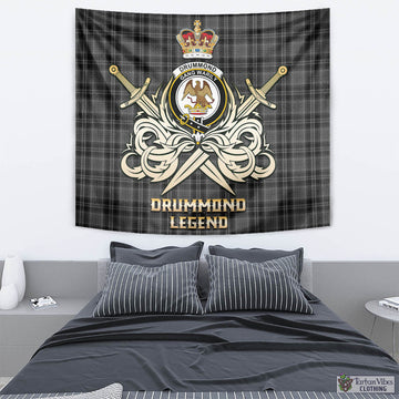 Drummond Grey Tartan Tapestry with Clan Crest and the Golden Sword of Courageous Legacy