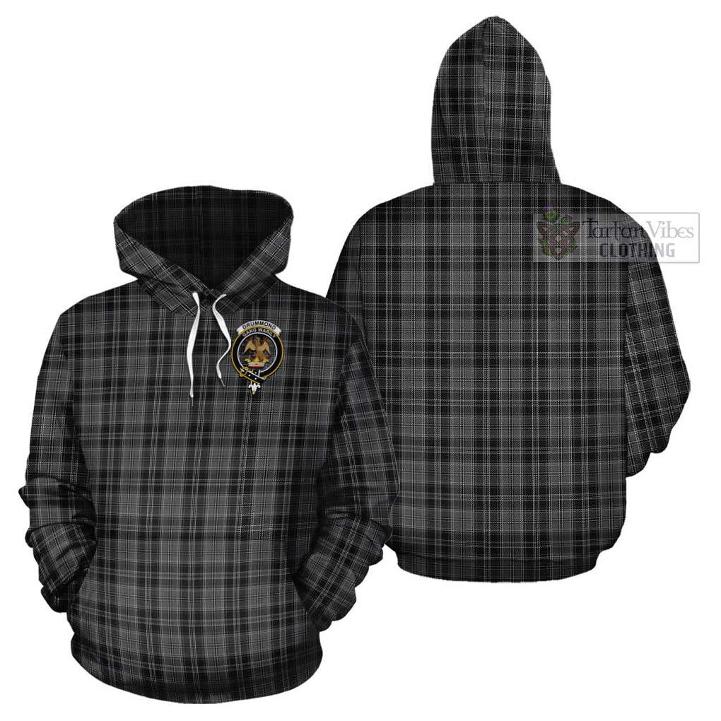 Drummond Grey Tartan Cotton Hoodie with Family Crest Pullover Hoodie - Tartan Vibes Clothing