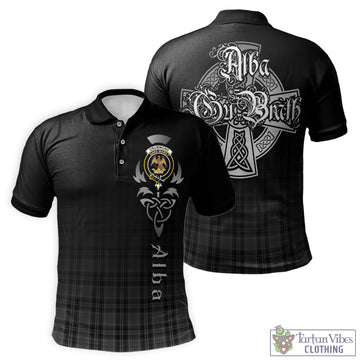 Drummond Grey Tartan Polo Shirt Featuring Alba Gu Brath Family Crest Celtic Inspired