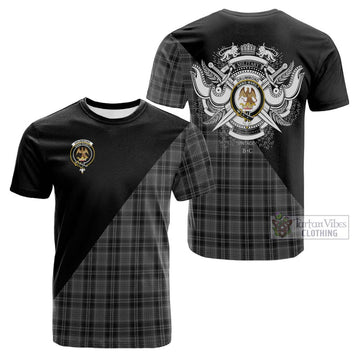 Drummond Grey Tartan Cotton T-shirt with Family Crest and Military Logo Style