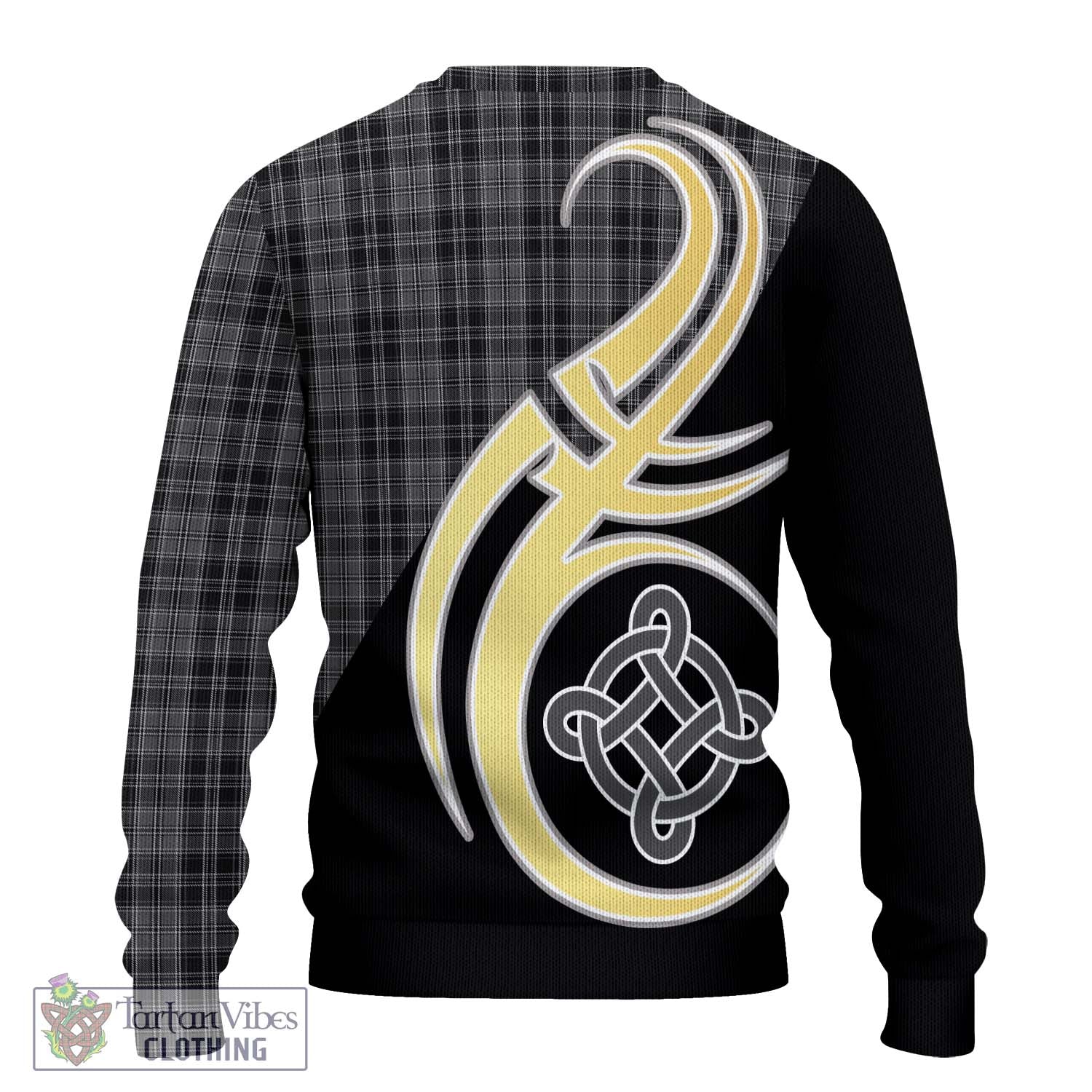 Drummond Grey Tartan Knitted Sweater with Family Crest and Celtic Symbol Style - Tartan Vibes Clothing