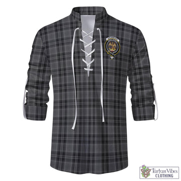 Drummond Grey Tartan Men's Scottish Traditional Jacobite Ghillie Kilt Shirt with Family Crest