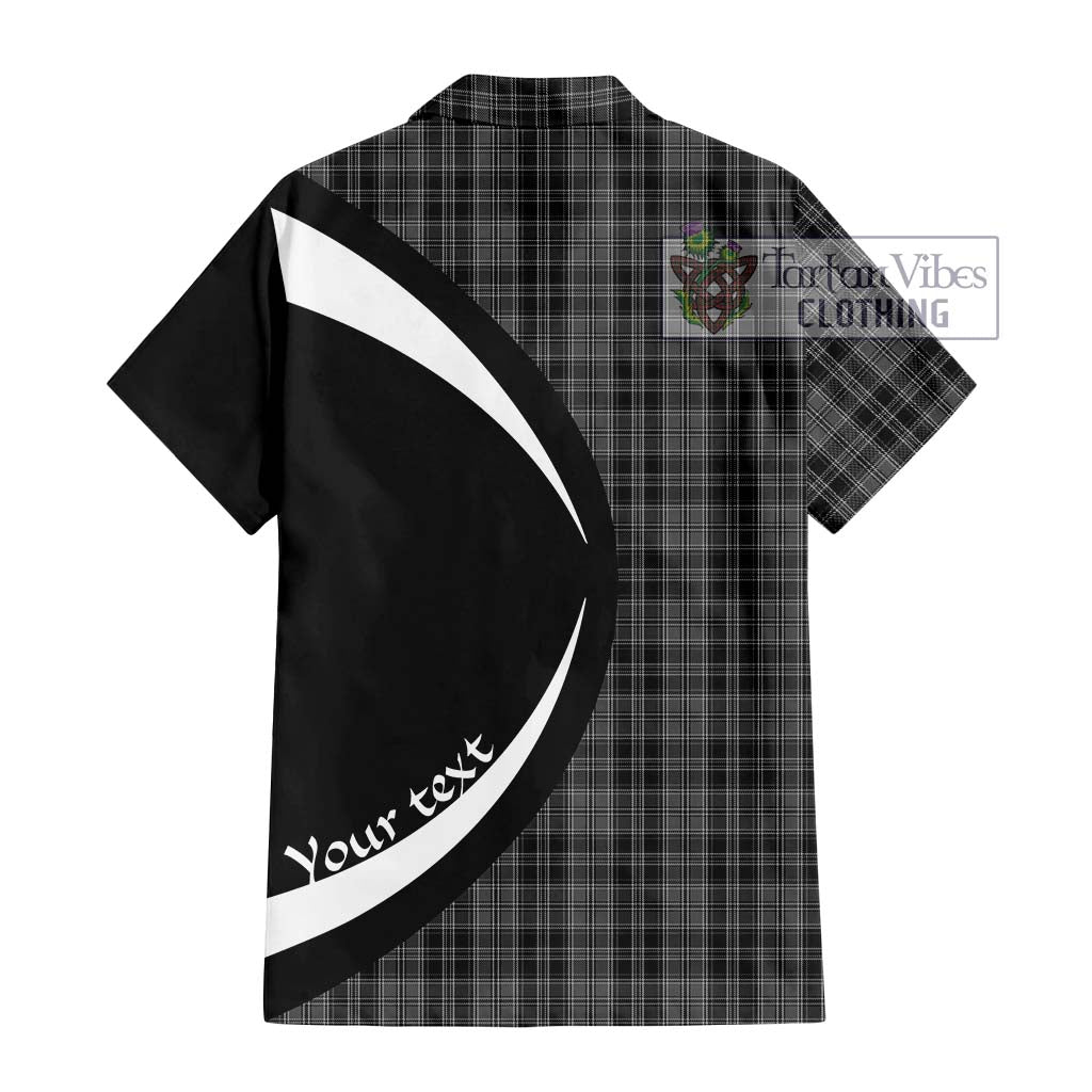 Drummond Grey Tartan Short Sleeve Button Up with Family Crest Circle Style - Tartan Vibes Clothing