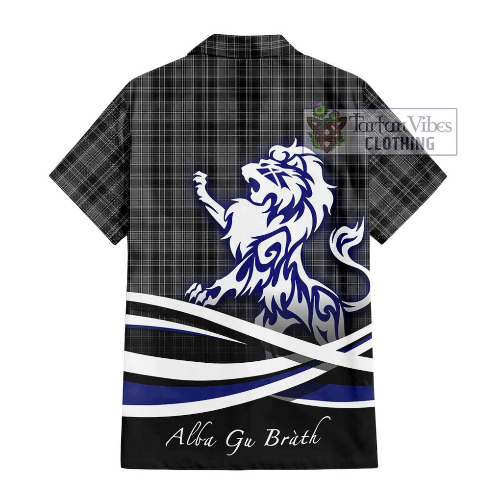 Drummond Grey Tartan Short Sleeve Button Shirt with Alba Gu Brath Regal Lion Emblem - Tartanvibesclothing Shop