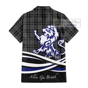 Drummond Grey Tartan Short Sleeve Button Shirt with Alba Gu Brath Regal Lion Emblem