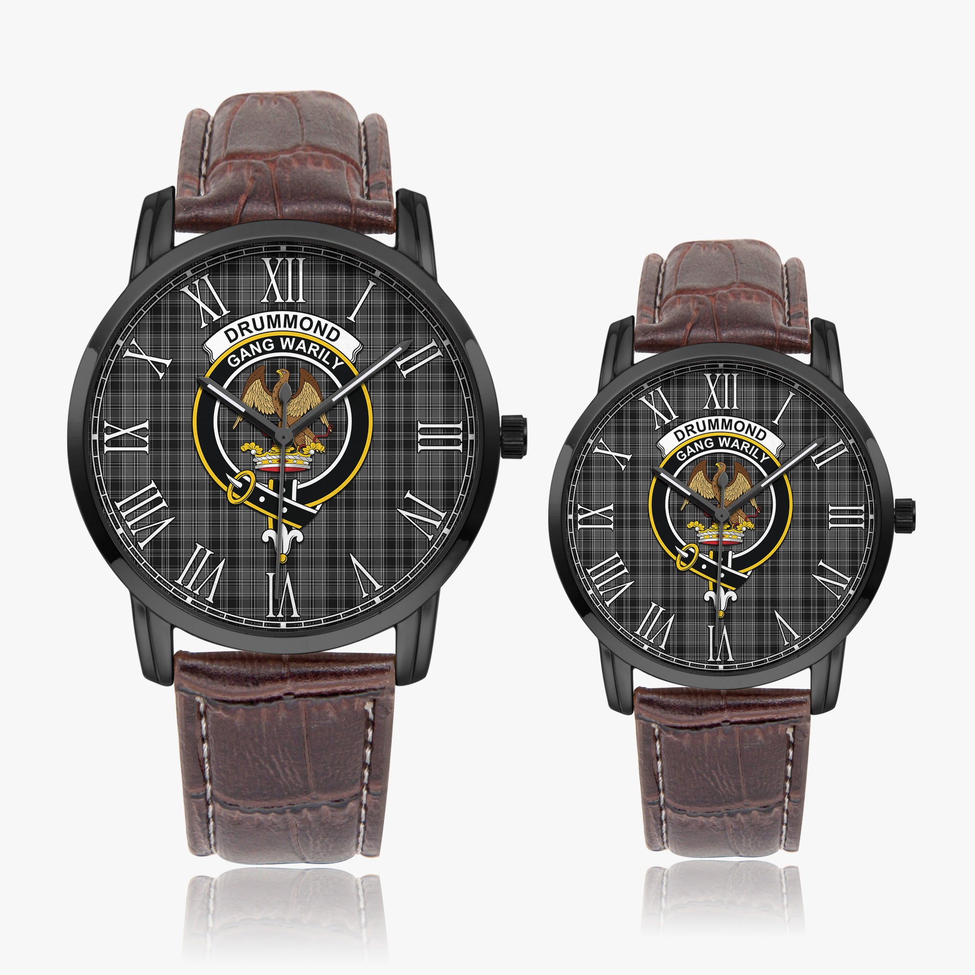 Drummond Grey Tartan Family Crest Leather Strap Quartz Watch - Tartanvibesclothing