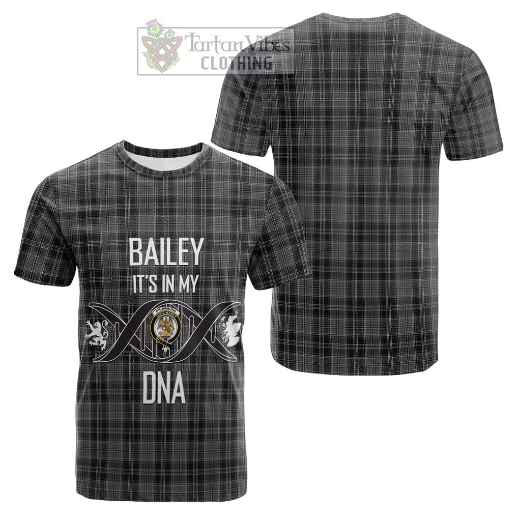 Tartan Vibes Clothing Drummond Grey Tartan Cotton T-shirt with Family Crest DNA In Me Style