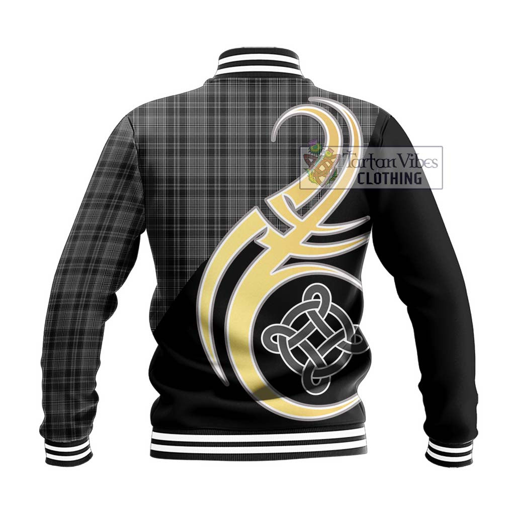 Drummond Grey Tartan Baseball Jacket with Family Crest and Celtic Symbol Style - Tartan Vibes Clothing