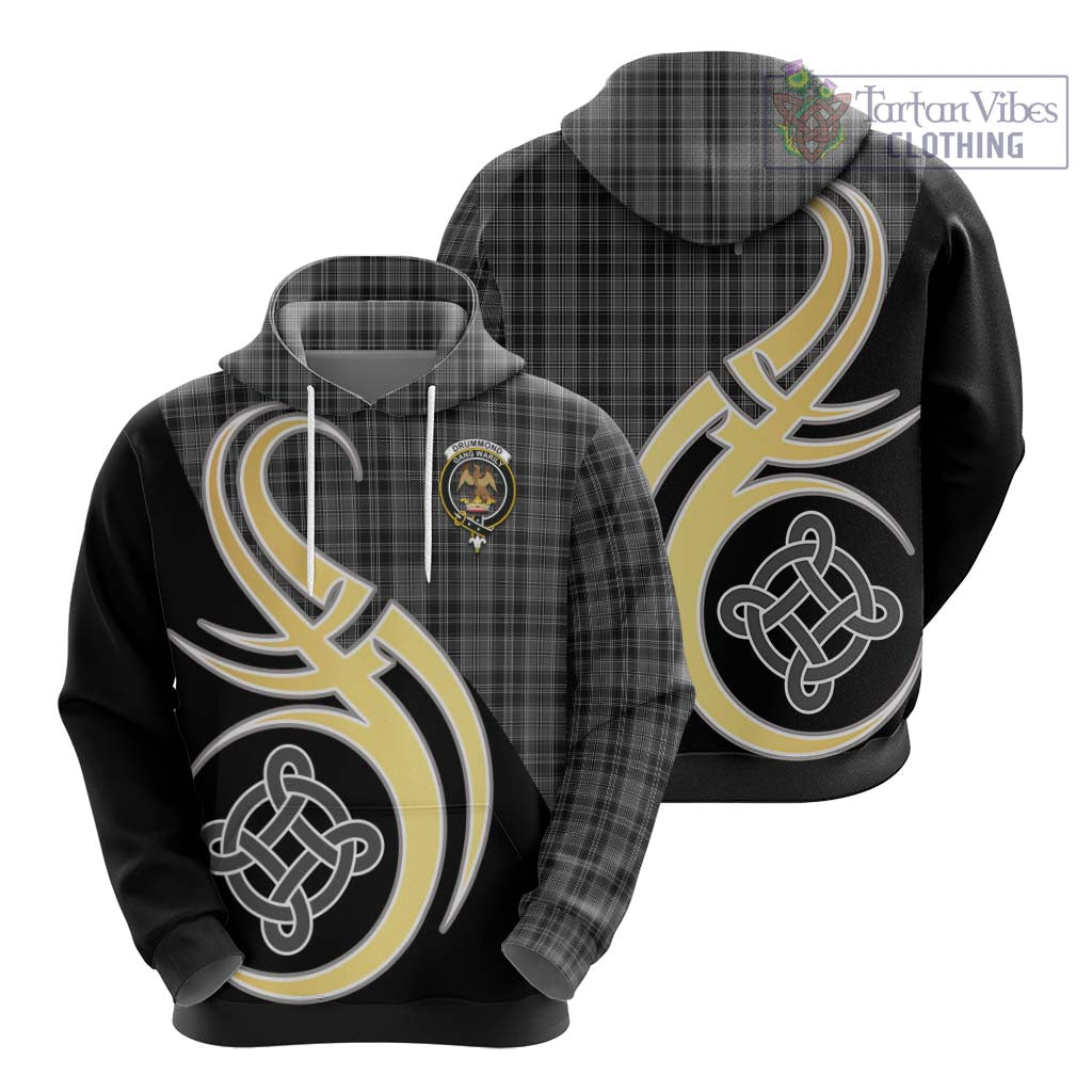 Drummond Grey Tartan Hoodie with Family Crest and Celtic Symbol Style - Tartan Vibes Clothing