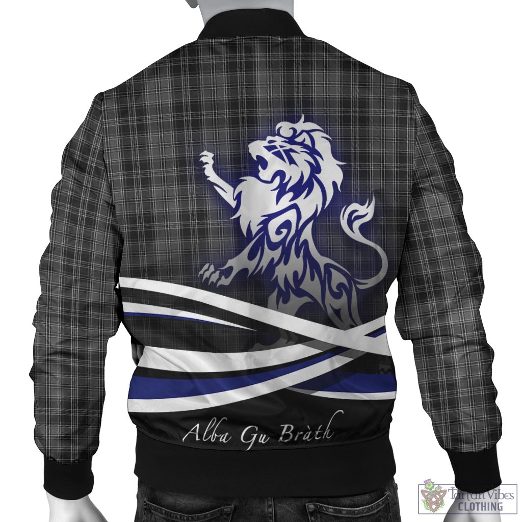 Tartan Vibes Clothing Drummond Grey Tartan Bomber Jacket with Alba Gu Brath Regal Lion Emblem