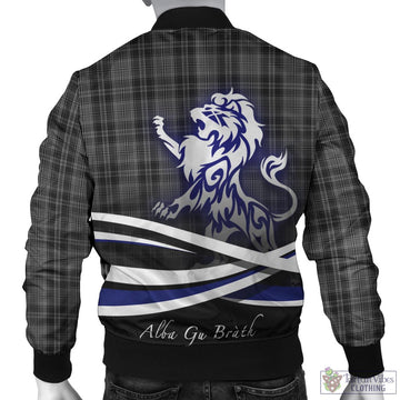 Drummond Grey Tartan Bomber Jacket with Alba Gu Brath Regal Lion Emblem