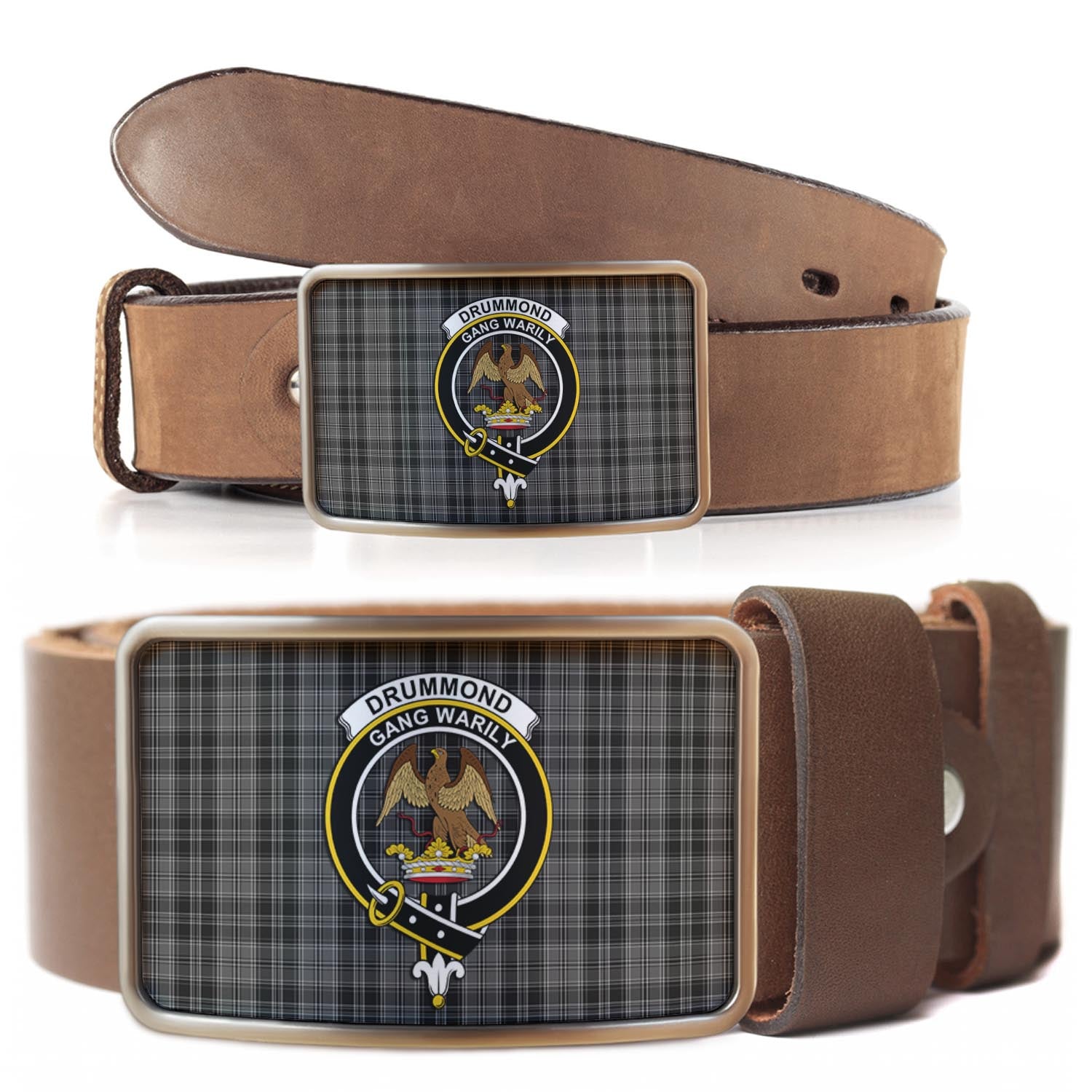 Drummond Grey Tartan Belt Buckles with Family Crest - Tartan Vibes Clothing