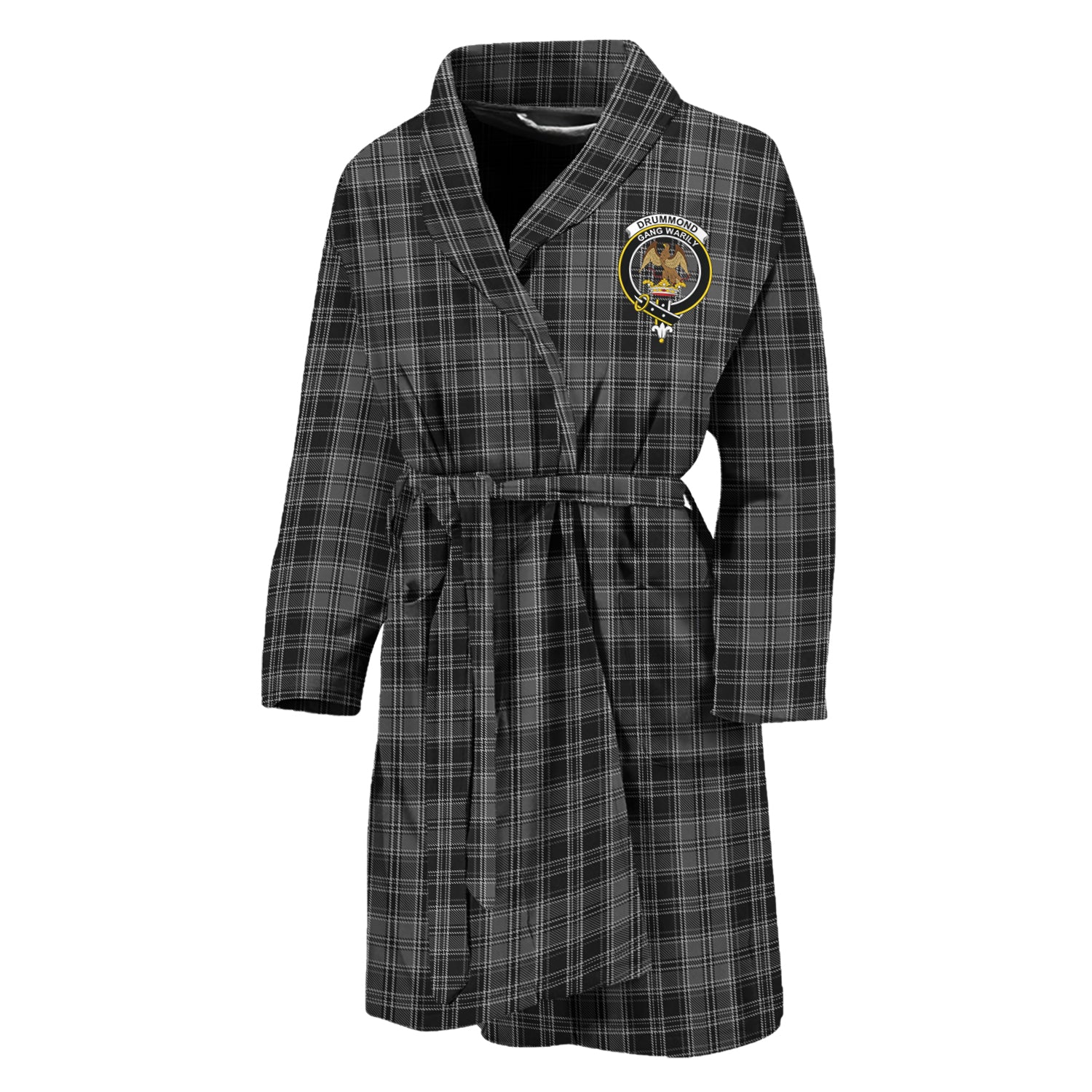 Drummond Grey Tartan Bathrobe with Family Crest Unisex M - Tartan Vibes Clothing