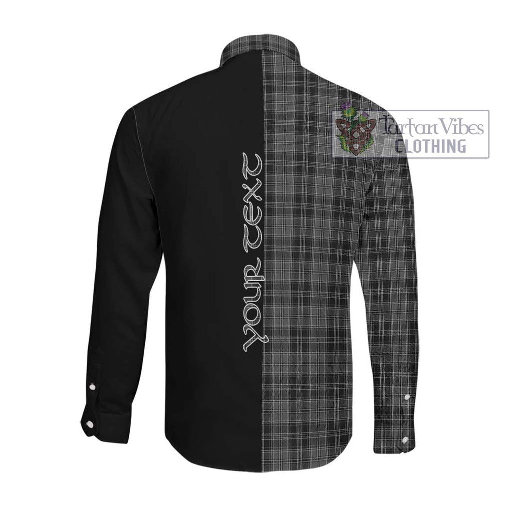 Drummond Grey Tartan Long Sleeve Button Shirt with Family Crest and Half Of Me Style Men's Shirt - Tartanvibesclothing Shop