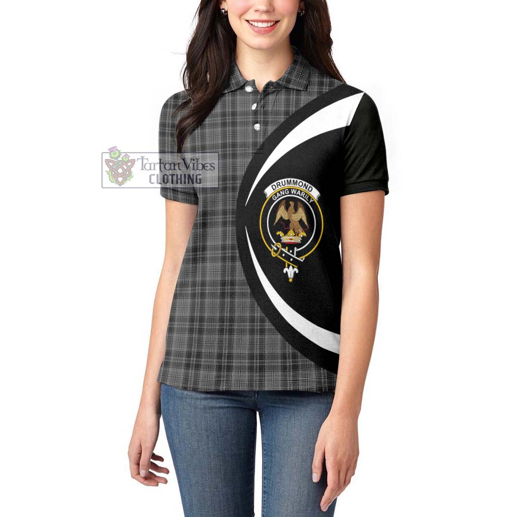 Drummond Grey Tartan Women's Polo Shirt with Family Crest Circle Style - Tartan Vibes Clothing