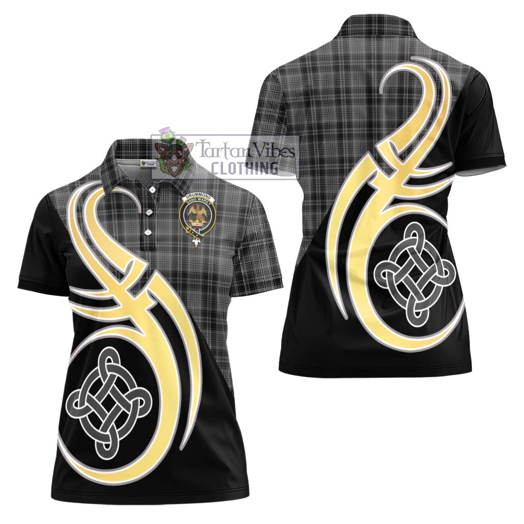 Drummond Grey Tartan Women's Polo Shirt with Family Crest and Celtic Symbol Style - Tartan Vibes Clothing