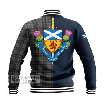 Drummond Grey Tartan Baseball Jacket Alba with Scottish Lion Royal Arm Half Style