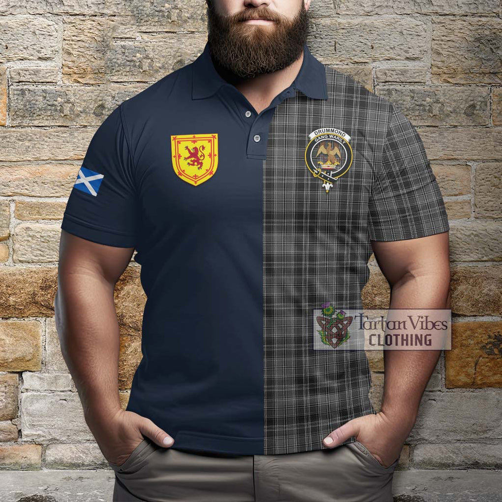 Tartan Vibes Clothing Drummond Grey Tartan Polo Shirt with Scottish Lion Royal Arm Half Style