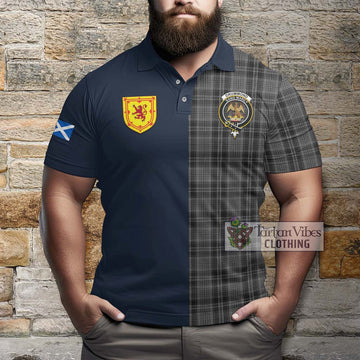 Drummond Grey Tartan Polo Shirt Alba with Scottish Lion Royal Arm Half Style