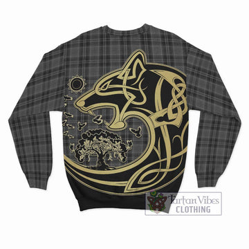 Drummond Grey Tartan Sweatshirt with Family Crest Celtic Wolf Style