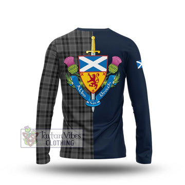 Drummond Grey Tartan Long Sleeve T-Shirt Alba with Scottish Lion Royal Arm Half Style