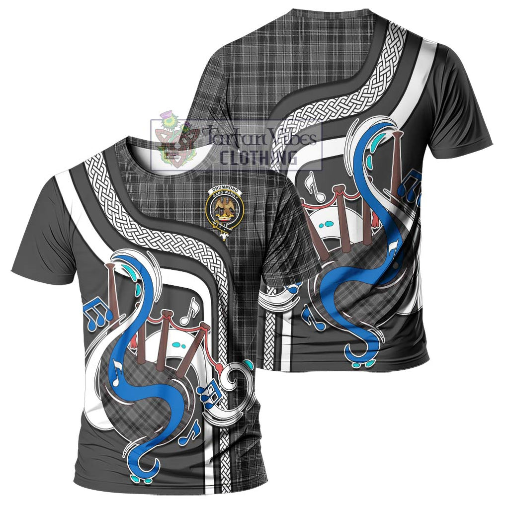 Drummond Grey Tartan T-Shirt with Epic Bagpipe Style - Tartanvibesclothing Shop