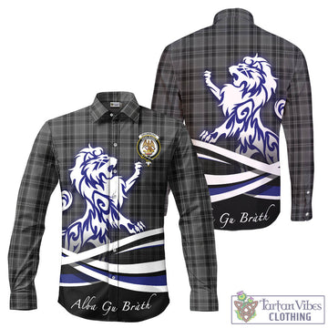 Drummond Grey Tartan Long Sleeve Button Up Shirt with Alba Gu Brath Regal Lion Emblem