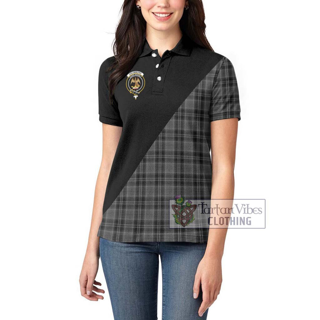 Drummond Grey Tartan Women's Polo Shirt with Family Crest and Military Logo Style - Tartanvibesclothing Shop