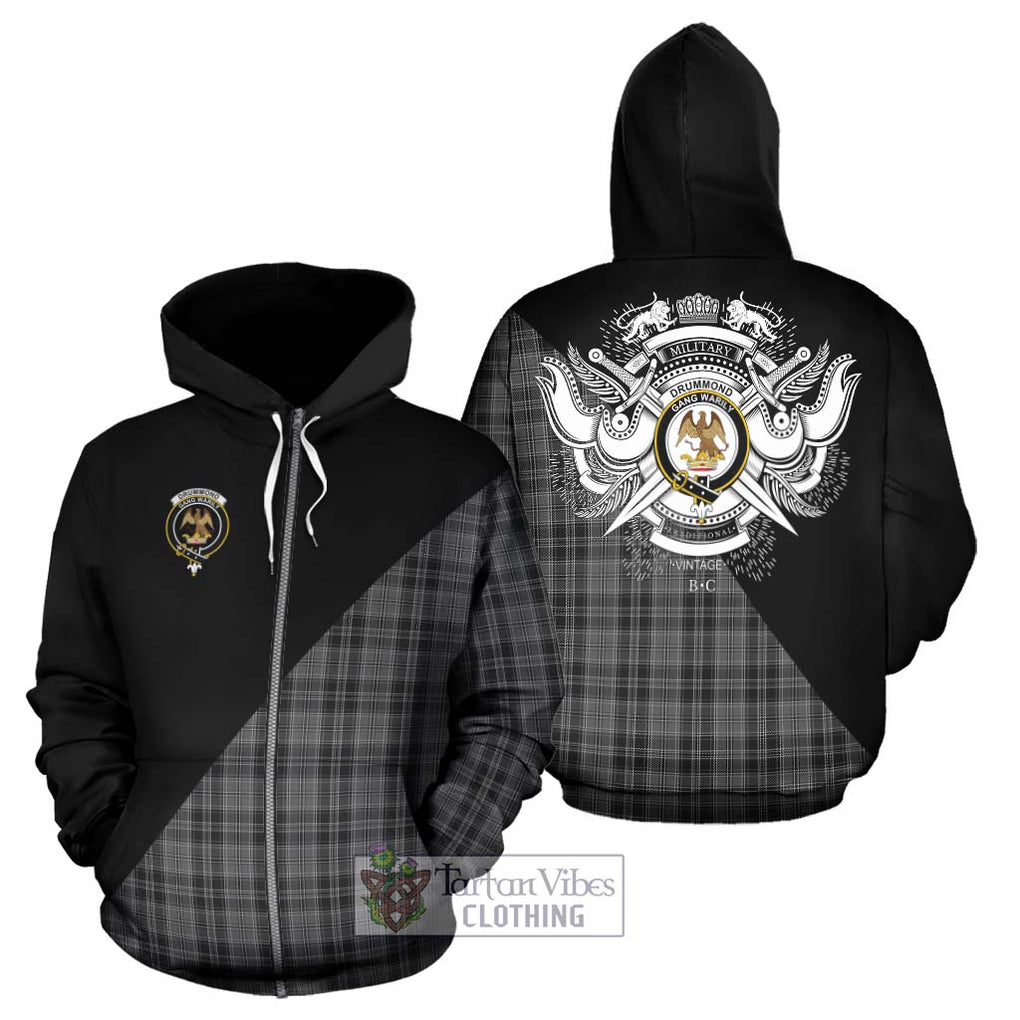 Drummond Grey Tartan Hoodie with Family Crest and Military Logo Style - Tartanvibesclothing Shop