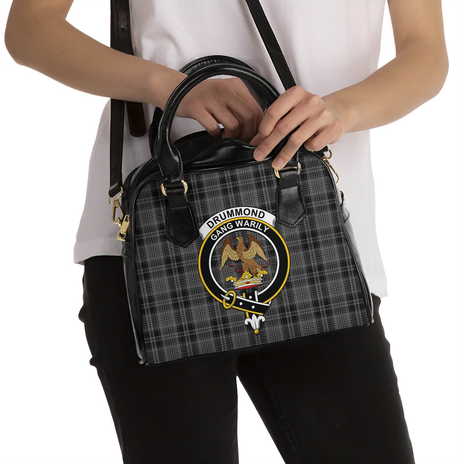 Drummond Grey Tartan Shoulder Handbags with Family Crest - Tartanvibesclothing