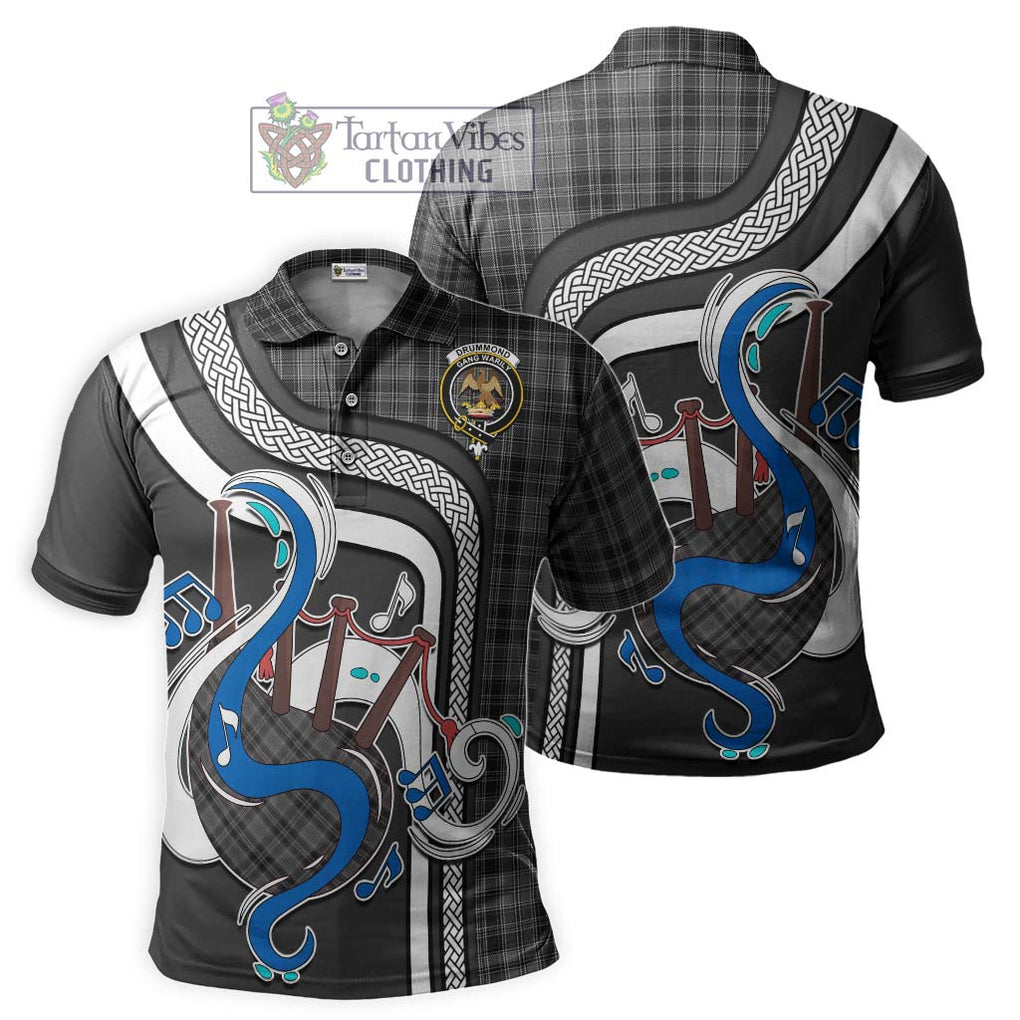 Tartan Vibes Clothing Drummond Grey Tartan Polo Shirt with Epic Bagpipe Style