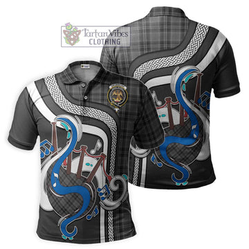 Drummond Grey Tartan Polo Shirt with Epic Bagpipe Style