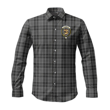 Drummond Grey Tartan Long Sleeve Button Up Shirt with Family Crest