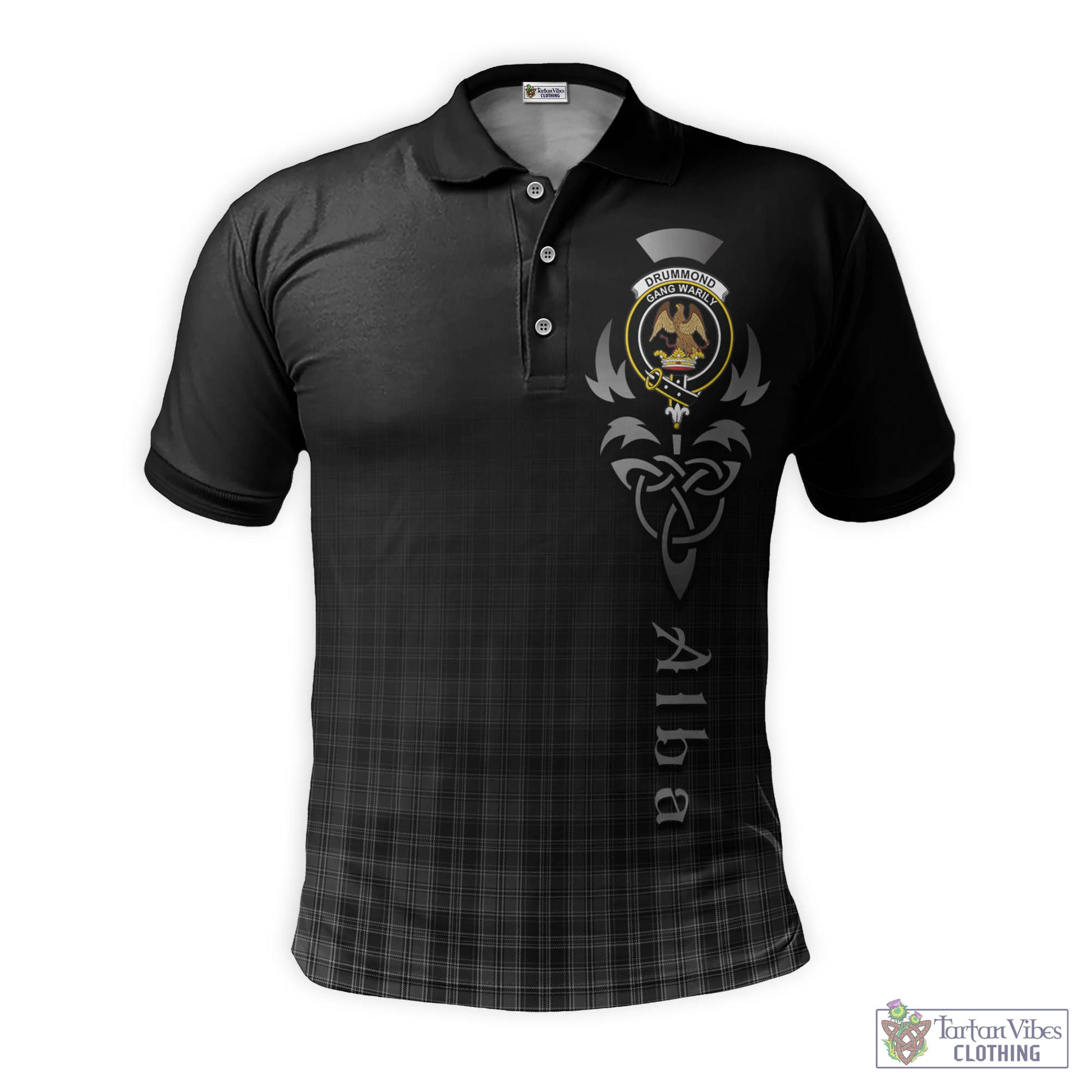 Tartan Vibes Clothing Drummond Grey Tartan Polo Shirt Featuring Alba Gu Brath Family Crest Celtic Inspired