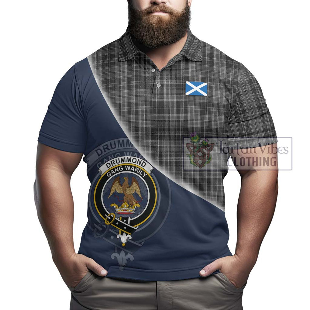 Drummond Grey Tartan Polo Shirt with Personalised National Flag and Family Crest Half Style - Tartanvibesclothing Shop