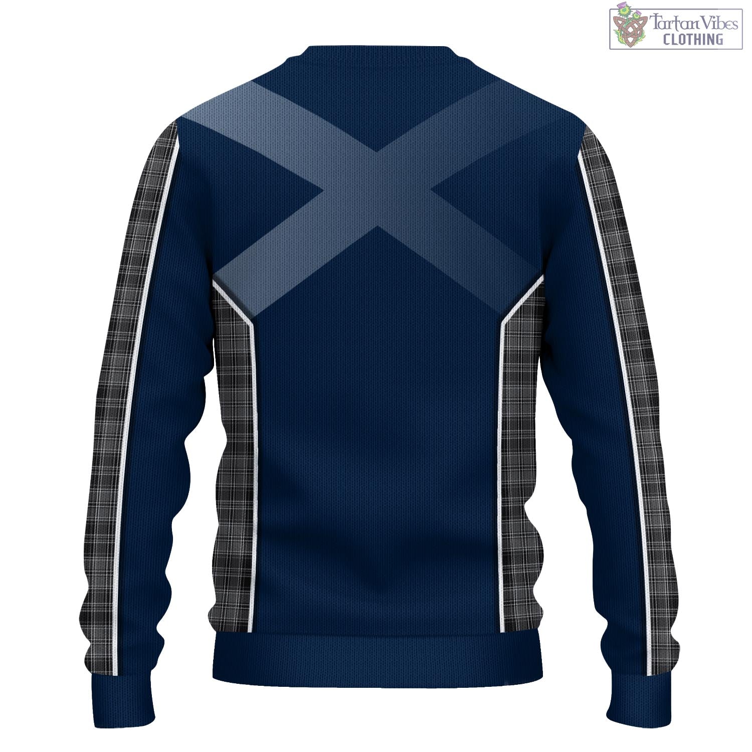 Tartan Vibes Clothing Drummond Grey Tartan Knitted Sweatshirt with Family Crest and Scottish Thistle Vibes Sport Style