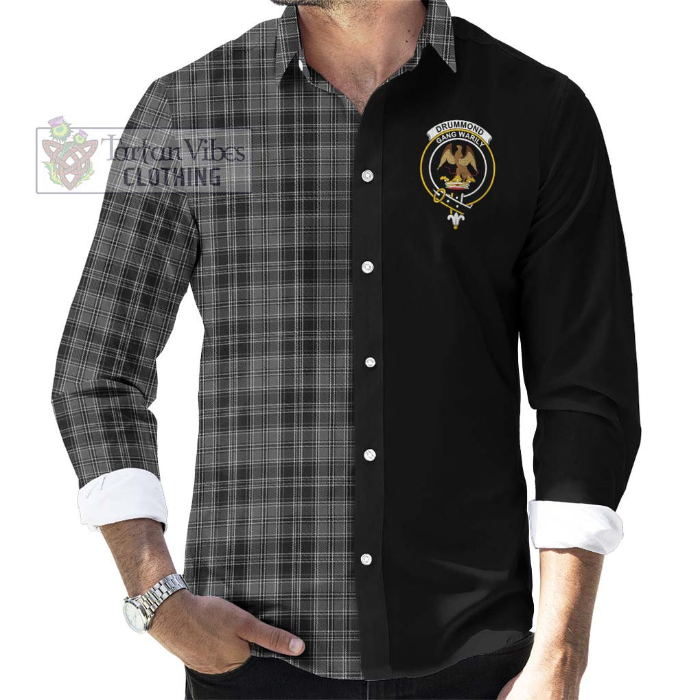 Drummond Grey Tartan Long Sleeve Button Shirt with Family Crest and Half Of Me Style - Tartanvibesclothing Shop