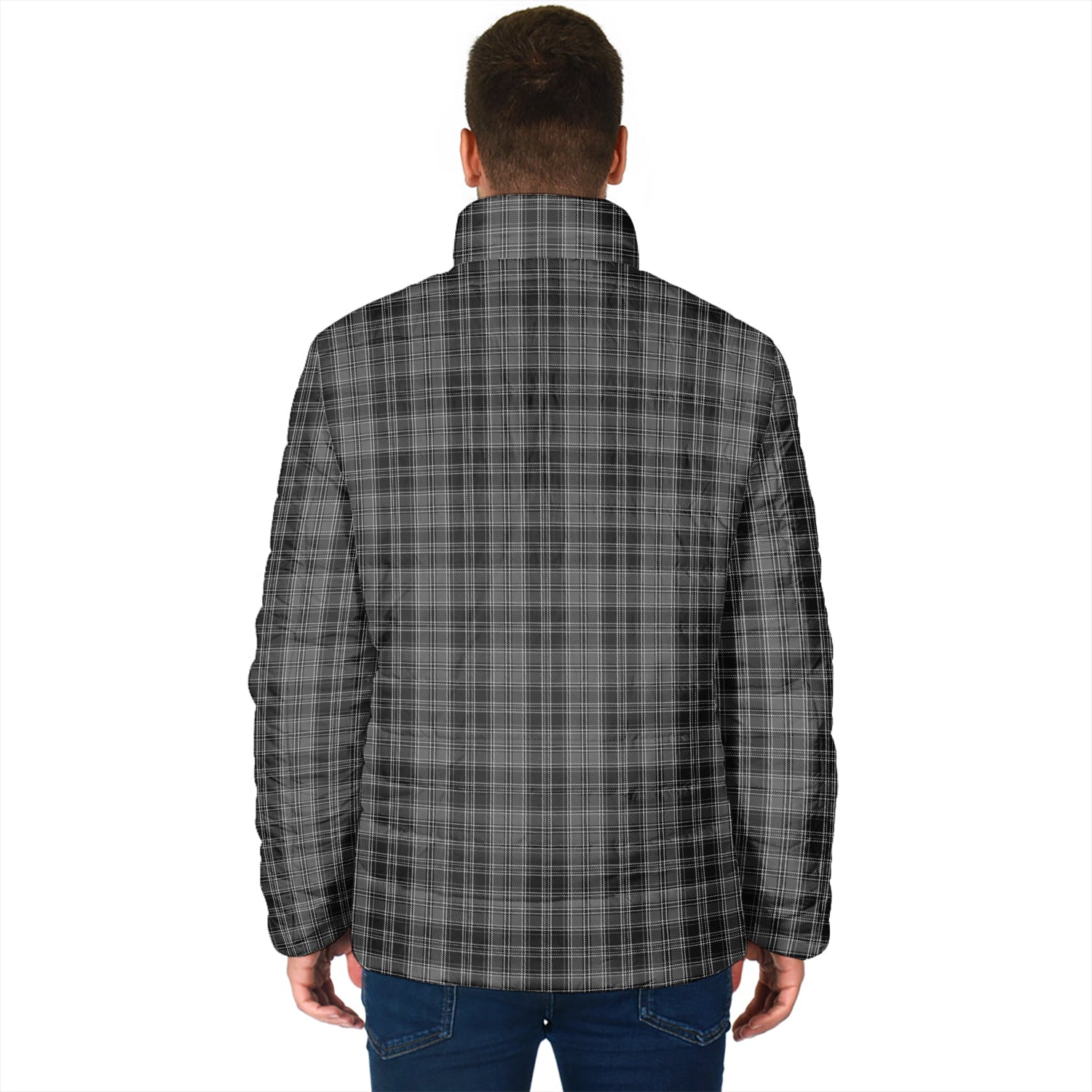 Drummond Grey Tartan Padded Jacket with Family Crest - Tartan Vibes Clothing