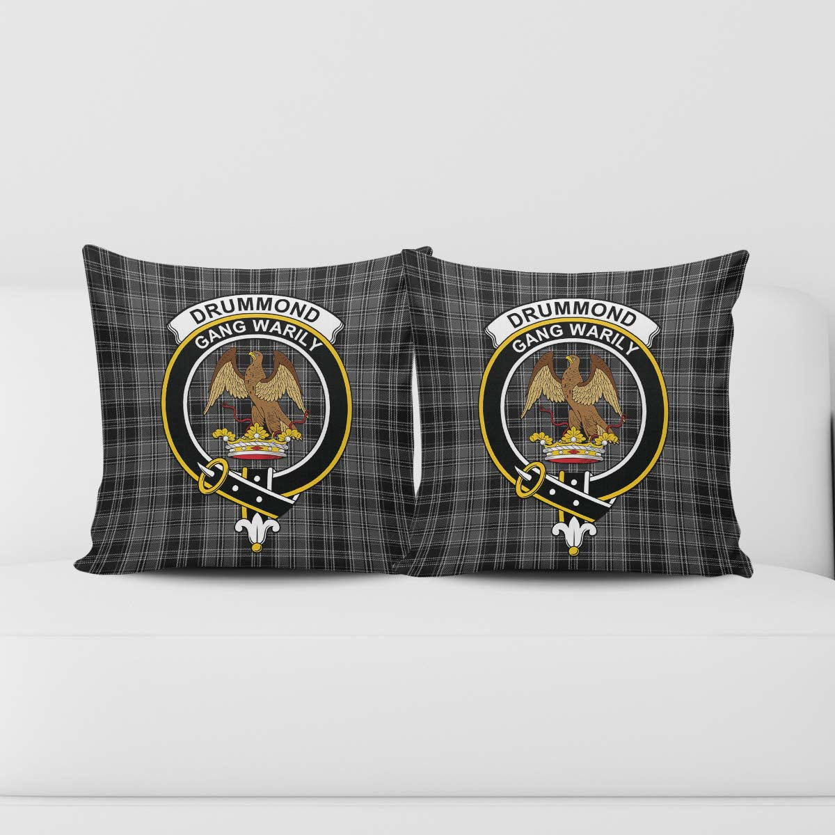 Drummond Grey Tartan Pillow Cover with Family Crest - Tartanvibesclothing