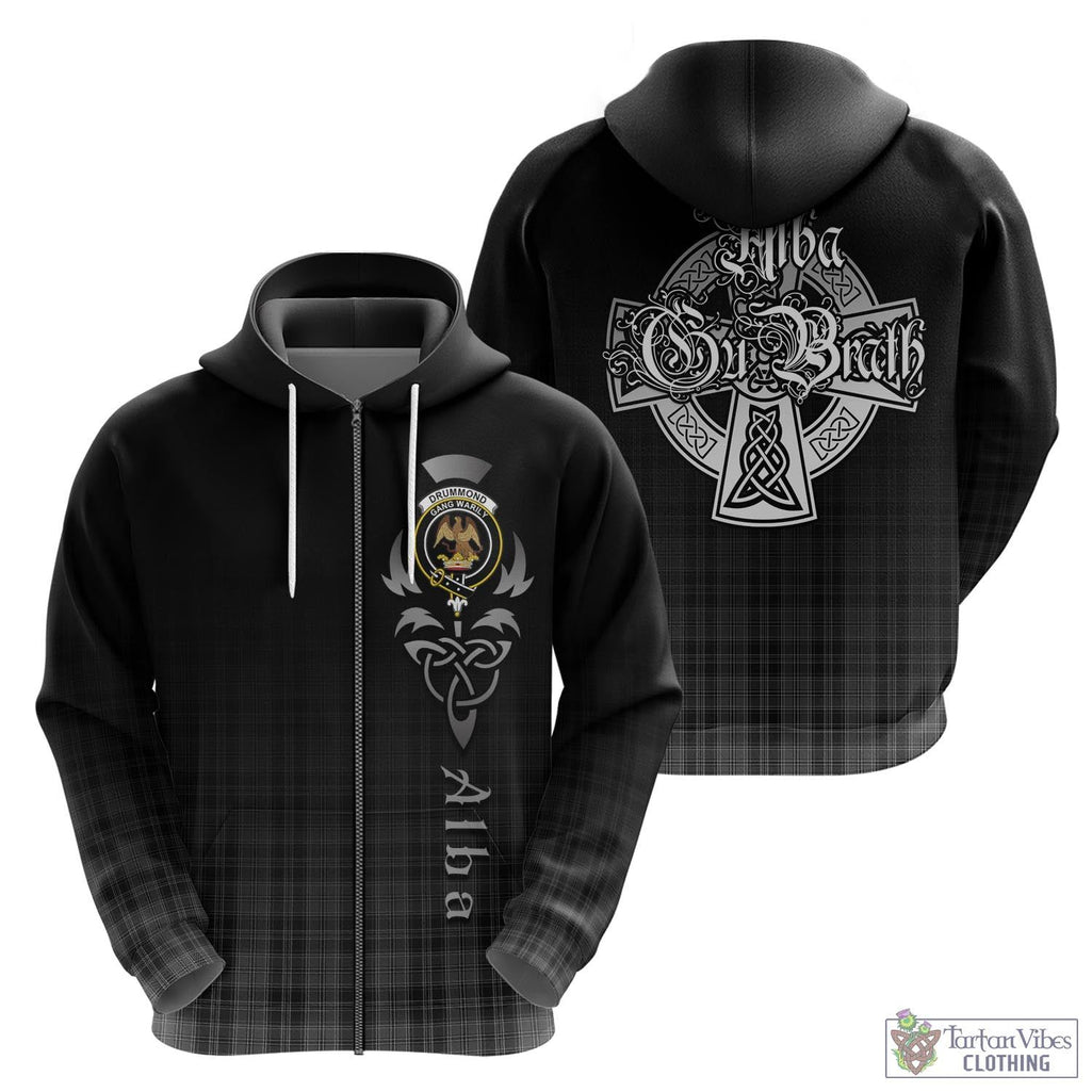 Tartan Vibes Clothing Drummond Grey Tartan Hoodie Featuring Alba Gu Brath Family Crest Celtic Inspired