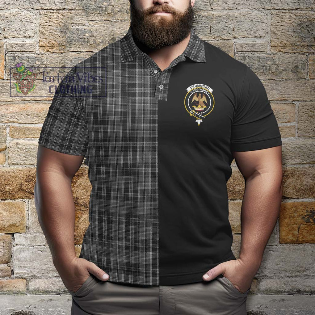 Drummond Grey Tartan Polo Shirt with Family Crest and Half Of Me Style - Tartanvibesclothing Shop