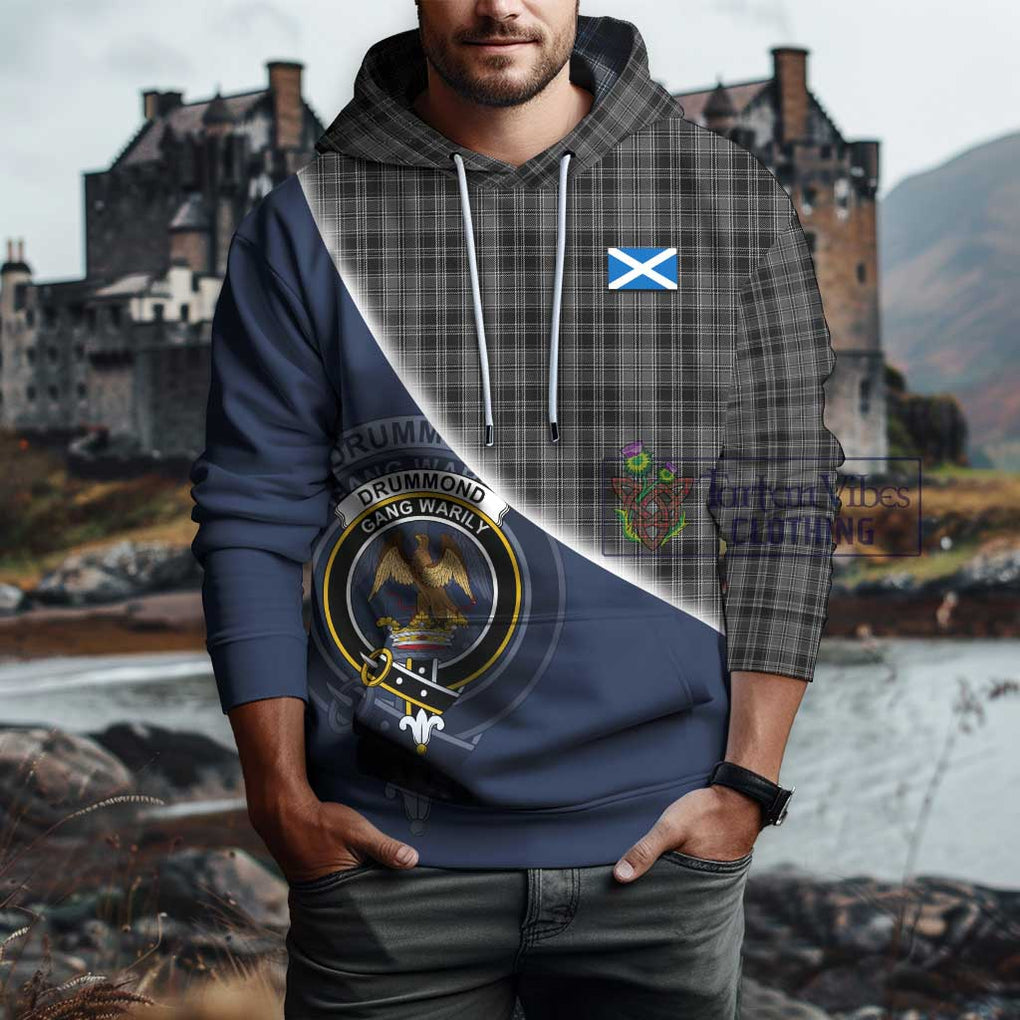 Drummond Grey Tartan Hoodie with Personalised National Flag and Family Crest Half Style - Tartanvibesclothing Shop