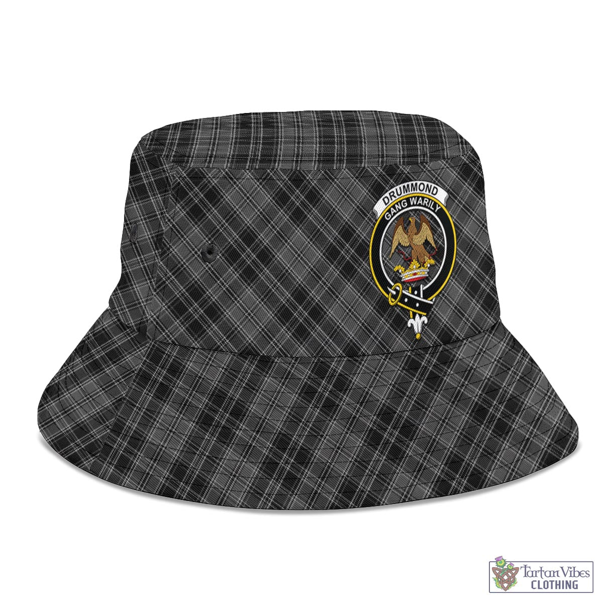 Tartan Vibes Clothing Drummond Grey Tartan Bucket Hat with Family Crest