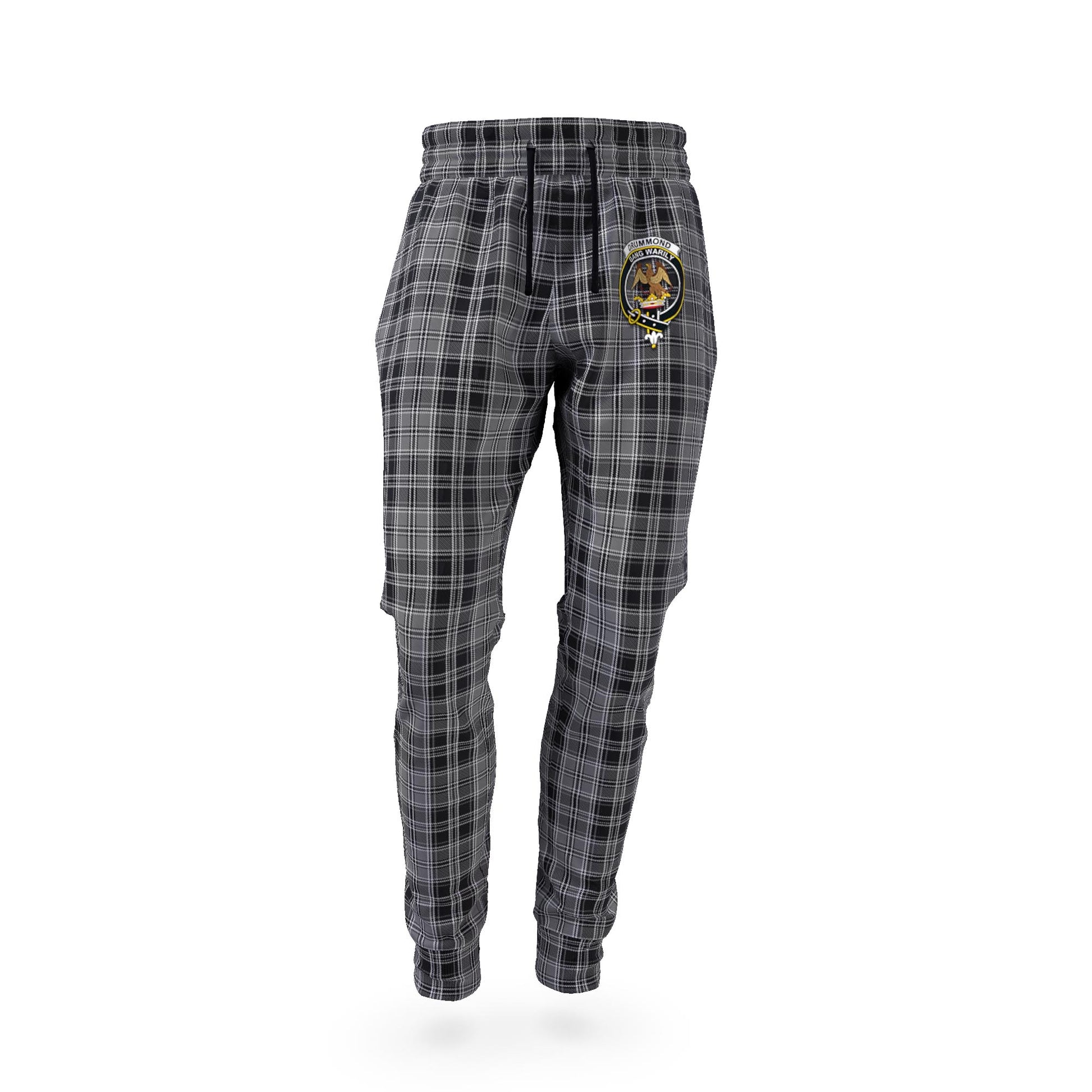 Drummond Grey Tartan Joggers Pants with Family Crest - Tartanvibesclothing