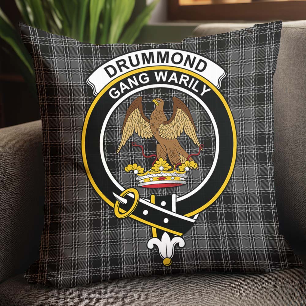 Drummond Grey Tartan Pillow Cover with Family Crest - Tartanvibesclothing