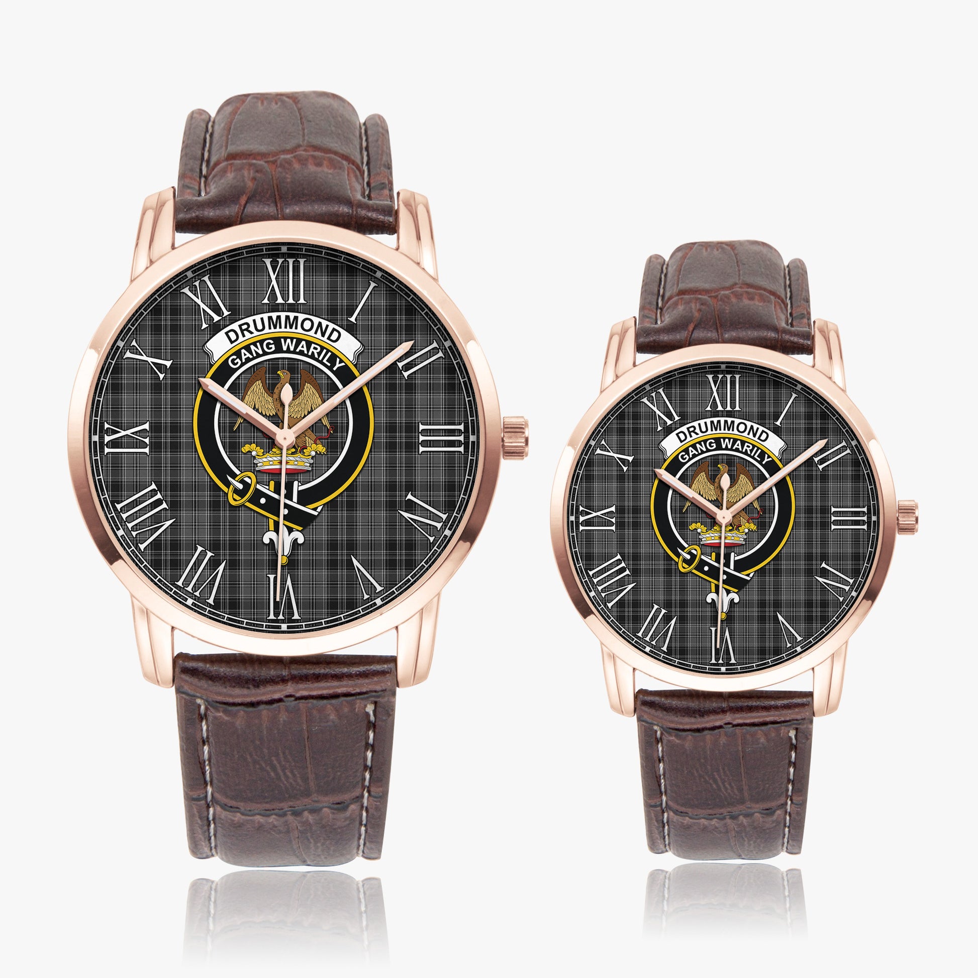 Drummond Grey Tartan Family Crest Leather Strap Quartz Watch - Tartanvibesclothing